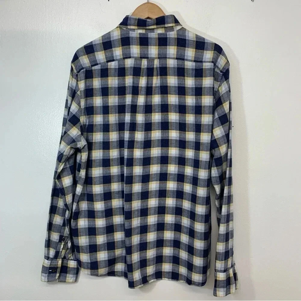 J Crew Shirt Men XL Slim Blue Plaid Homespun Cotton Long Sleeve Casual Workwear